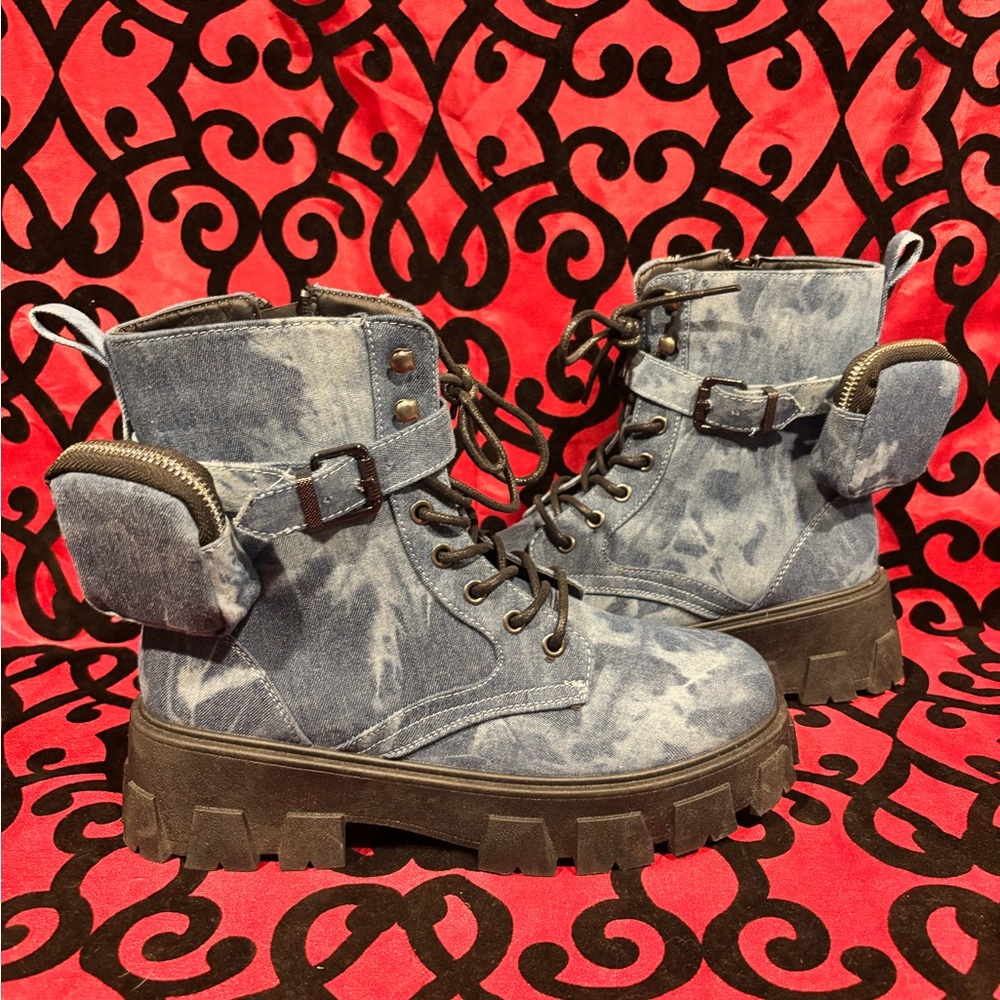 Denim Chunky Combat Boots